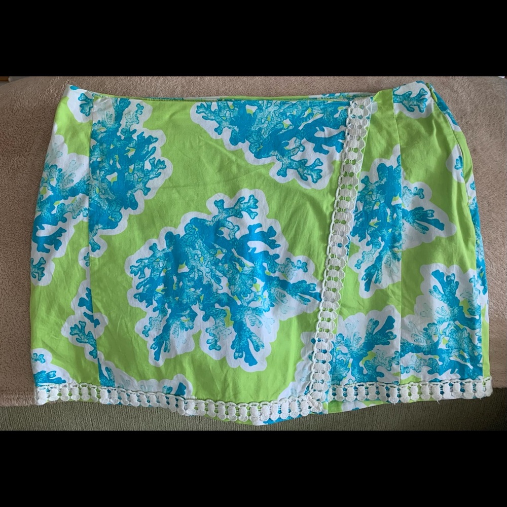 Lime & Turquoise Floral Crochet Trim Wrap Skirt